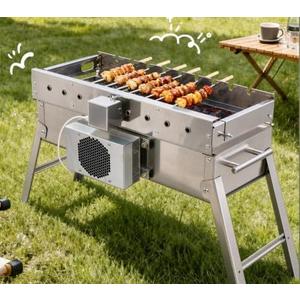 Automatic Portable BBQ Charcoal Grill, Automatic Rotation without Electricity, Stainless Steel, for Camping Outdoor Picnic Adventures