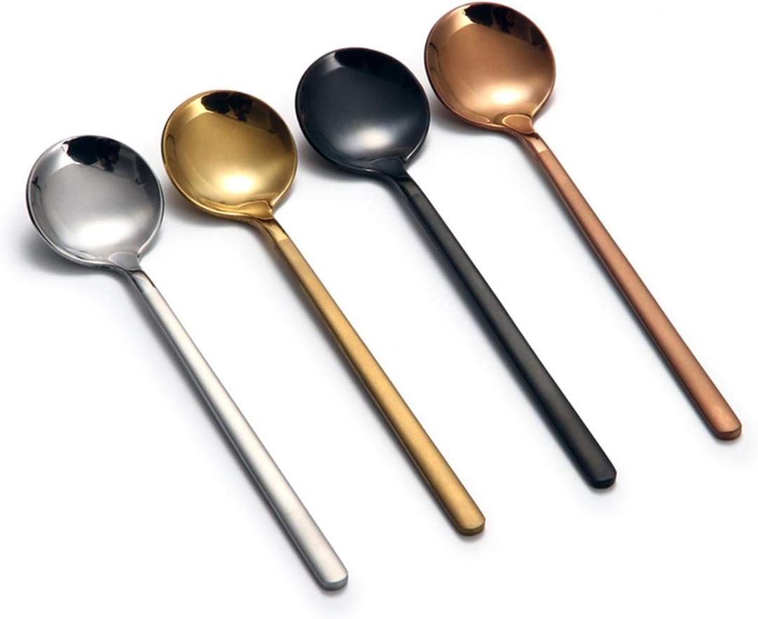 7 Pcs Coffee Spoons Teaspoons 5.3-Inch Matte Frosted Handle Stainless Steel Espresso Spoons for Coffee Ice Cream Sugar Dessert Cake Soup (Multicolor)