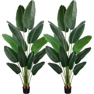 YEPDIN Artificial Bird of Paradise Plant 6 Ft Tall Fake Banana Leaf Plant for Indoors and Outdoors,Faux Palm Tree with Plastic Pot for Office and Home Decor,L1802PCS