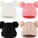 4 Pcs Knitted Winter Hat for Little One, Double Pom Beanie with Soft Knit Fabric, Warm and Breathable, Fits 03 Years, Cozy Cold Weather Hat for Little One, Multiple Colors Multicolor