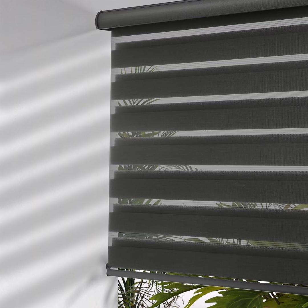 MYshade Cordless Zebra Blinds with Free-Stop Function - Dual Layer Light Filtering & Privacy Sheer Shades for Day and Night - Easy Install Window Shades for Home, Living Room, 35" W x 64" H,Black