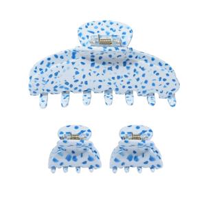 Acetate Hair Claw Clips for Women 3.9 Inch Large French Banana Clip and 2 PCS Small No-Slip Claw Clips for Thick or Thin HairBlue+White