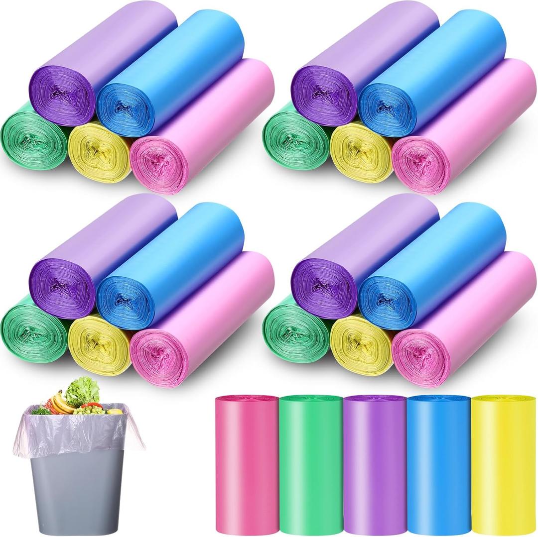 500 Count 4 Gallon Small Bags Colored Bathroom Garbage Bags Small Thick Basket Plastic Can Liners for Home Bedroom Office and Car, 5 Colors(Multicolor)