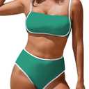 Pink Queen 2025 Women's High Waisted Bikini Sets Two Piece Swimsuit Color Block High Cut Bathing Suits Beach (Medium, Green)