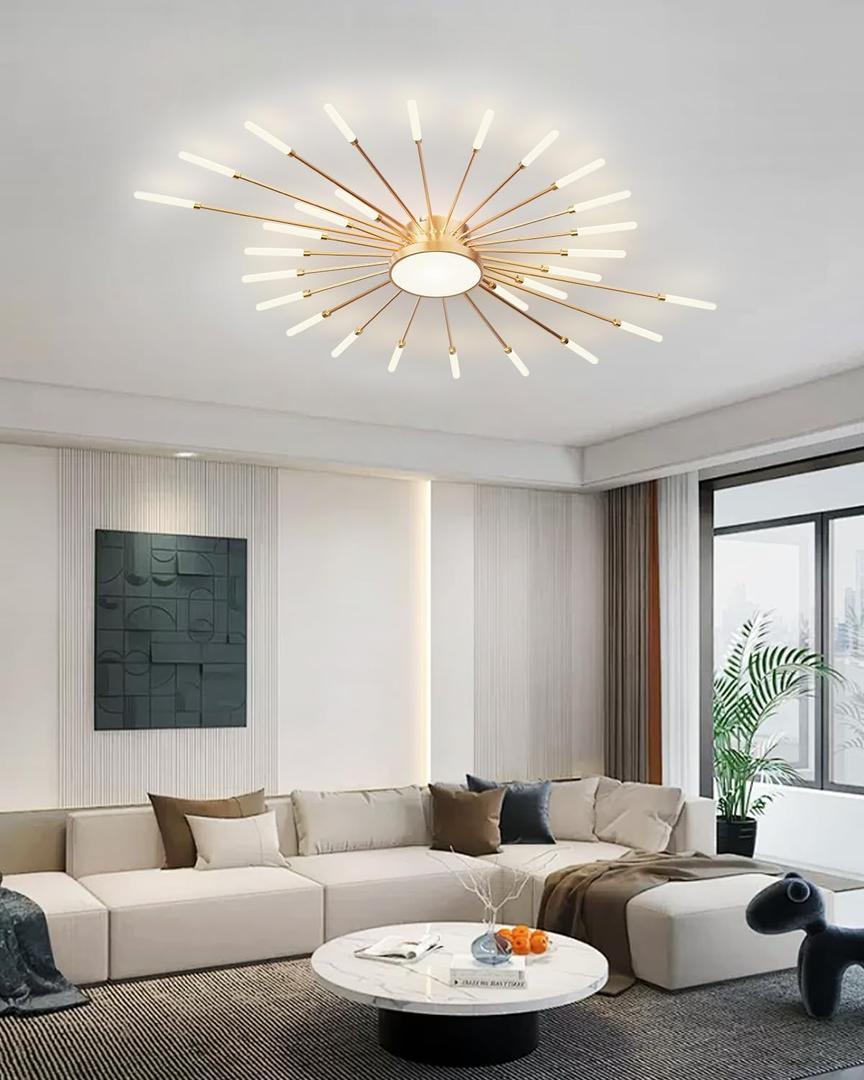 Ceiling Light Modern LED Ceiling Lamps,Flower Shape Ceiling Lights,Flush Mount Chandelier,Metal Acrylic Ceiling Lamps,Living Room Light Fixtures Ceiling for Bedroom,Dining Room(Gold,28+1 Heads)