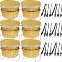 Meanplan 6 Set Disposable Chafing Dishes Buffet Set Gold Chafer Wire Racks Stand Kit Dish Food Warmer Catering Serving Trays Party Supplies Include Chafer Pans Serving with Utensils and Buffet Stand