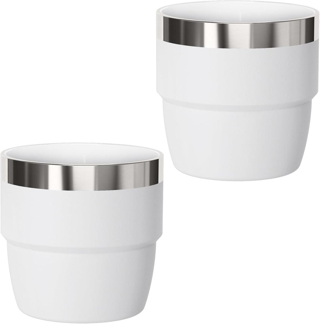 4 oz Small Espresso Cup, Ceramic-Lined 18/8 Stainless Steel, Double-Wall Vacuum Insulated, Stackable, Dishwasher Safe, Fits Most Espresso Machines, for Espresso Shots (White, 2 Pack)