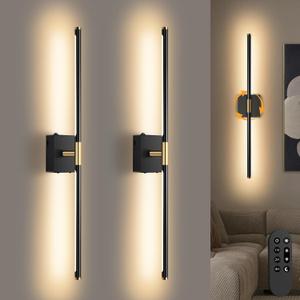 Wall Sconces Set of 2 Battery Operated, Wireless USB Rechargeable Wall Lights with Remote Control, 360 Rotation, 8000mAh LED Dimmable Picture Lamp for Living Room,Bedroom,Hallway (30in Black)