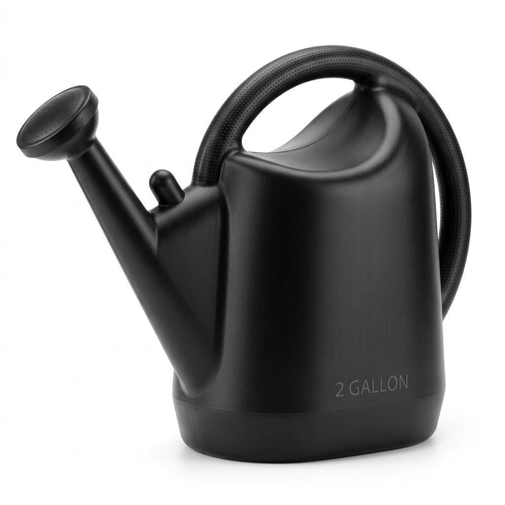 Black 2 Gallon Plastic Watering Can with Sprinkle Nozzle and Ergonomic Handle - Indoor/Outdoor Garden Watering Can