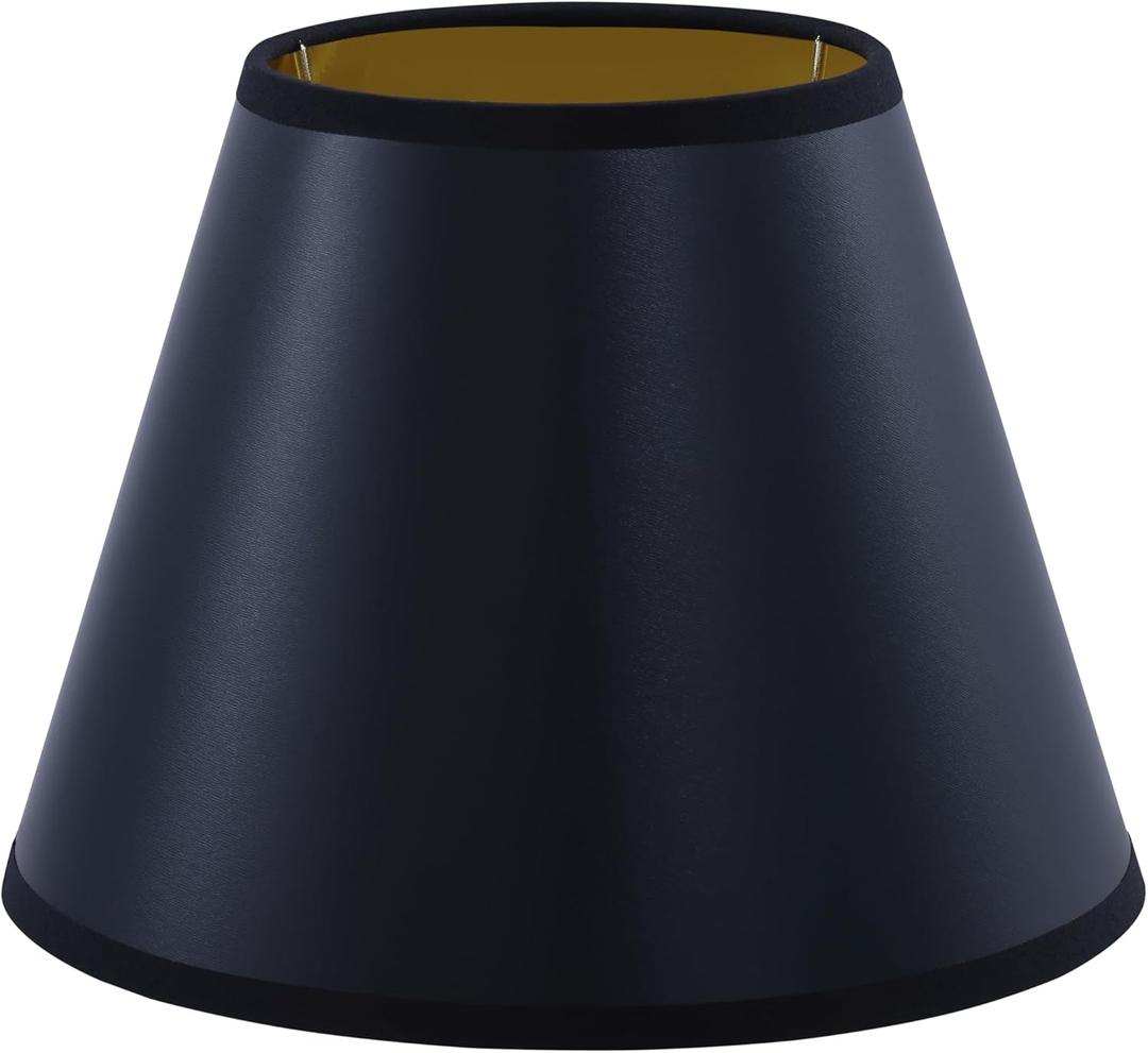 Aspen Creative 56052 Empire Uno Lamp Shade in Black with Gold Inside Washi Paper, 5" Top x 9" Bottom x 7" Slant Height, Slip UNO 33mm