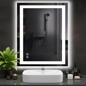 DUMOS 32.1"x40.1" LED Bathroom Mirror, Smart Anti-Fog Bathroom Vanity Mirror with Front Light & Backlit, 3 Color Temperatures, Dimmable, Memory Function (White-rectangle)