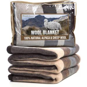Natural Alpaca & Sheep Wool Blanket  Woven, Made in Peru - Full/Queen Size  Heavyweight Warmth, Thick, Breathable, Natural Texture & Scent, 72 x 88 Inches, 4.2 lbs (Earth Tones)