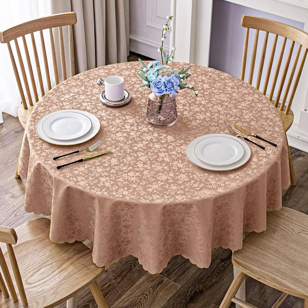 Smiry Round Table Cloth, Waterproof Heavy Duty Vinyl Tablecloths, Wipeable Washable Table Cover for Kitchen and Dining Room (Tan, 60" Round)