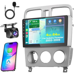 Android 13 Car Radio for Subaru Forester 2002-2008 with Wireless Carplay Android Auto,9 Inch IPS Touch Screen Car Stereo with GPS Nav/Bluetooth/FM/Backup Camera/WiFi/SWC/HiFi/Mirror link 4G+64G
