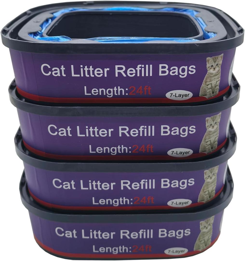 4 Pack Cat Litter Refill Bags Cartridges Compatible with Genie Cat Standard, Plus and XL Pails Odor Control