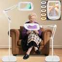 30X 10X Extra Large Floor Magnifying Glass with Light and Stand,7-inch Adjustable Height Floor Magnifying Lamp,2 in 1 Lighted Magnifiers for Close Work, Sewing,Crafts,Hobbies,Reading,White
