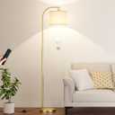 Arc Floor Lamp with Remote and Stepless Dimmable Bulb, Colors Temperature & Brightness Adjustable, Gold Floor Lamps for Living RoomDeep Beige Shade & Gold Pole