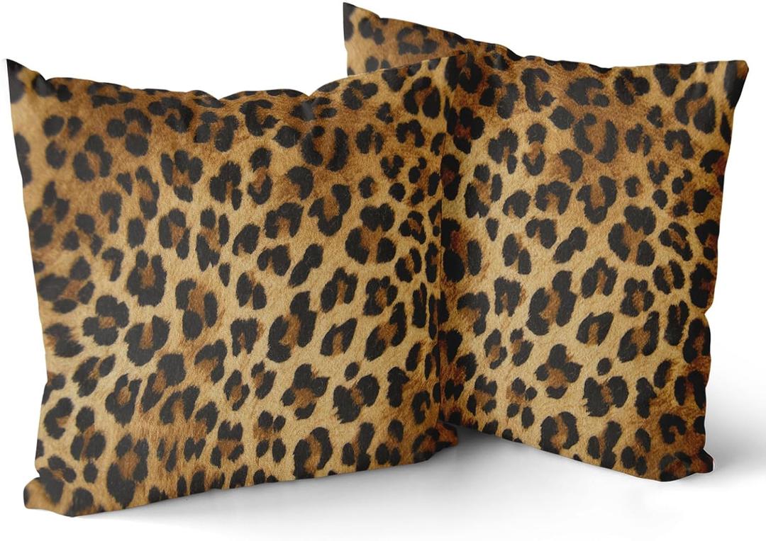 Brown Leopard Throw Pillow Cover - 2 Pcs Cheetah Animal Print Pillows Covers 20x20 inch Soft Bed Decorative Pillow Case for Home Couch Sofa Outdoor Decor