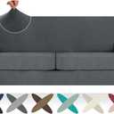 ZNSAYOTX 3 Piece Stretch Sofa Covers (71"-91") for 2 XL Cushion Couch, Thick Striped Sofa Cover with Elastic Band Bottom Ties Non-Slip Stay in Place, Soft Durable Couch Slipcovers, Dark Grey