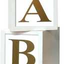 Baby Shower Boxes Party Decorations - 4pcs Stereoscopic White Gold Boxes with Gold Baby+A-Z Letters, Babe Balloon Party Box Blocks for Teddy Bear BabyShower, Boy Girl 1st Birthday Parties Backdrop