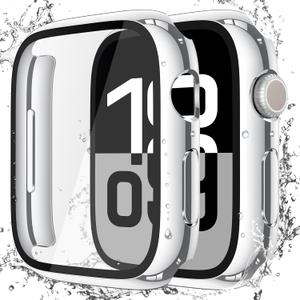 Misxi [2 Pack] Waterproof Hard Case with Tempered Glass Compatible with Apple Watch Series 11 (2025) Series 10 42mm, Overall Protective Cover for iWatch Screen Protector, 1 Silver + 1 Transparent