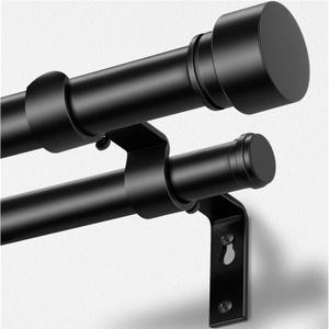 TONIAL Black Double Curtain Rods for Windows, 72-150 Inch, Simple Finials