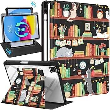 Kidcube for iPad Air 13 Inch Case M3 2025/M2 2024, for iPad Pro 12.9 Cases (2022/2021/2020/2018)  Women Girls Kids Cute Folio Cover with Pencil Holder Girly Cartoon Kawaii Cats Design Rotating Stand
