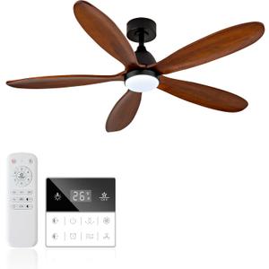 52 Inch Solid Wood Ceiling Fans With Lights, Remote Control, Dimmable, Reversible, Wood Blades, Power-Off Memory, Quiet DC Motor, Indoor/Oudoor Ceiling Fan with Light for Patio