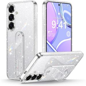 Silverback for Samsung Galaxy S25 Case Glitter for Women Girls, Adjustable Bling Strap Grip Holder, Cute Slim Sparkly Shockproof Phone Cover - Clear Glitter