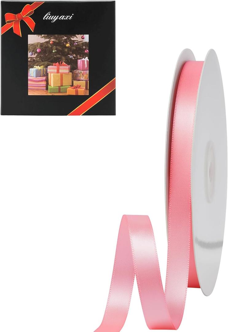 LIUYAXI Pink Double Face Satin Ribbon 3/8" X 50 Yards, Ribbons Perfect for Crafts, Gift Wrapping, Bow Making and More