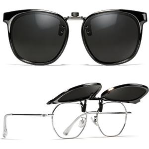 TJUTR Polarized Clip-On Sunglasses Over Prescription Glasses, Flip-Up UV400 Protection, Like Sunglasses Design for Men Women