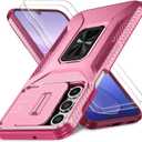 Case for Samsung Galaxy A16 5G with Slide Camera Cover + Screen Protector(2 Packs), Military Grade Shockproof Protective, with Ring Kickstand (A - Pink+Red, Galaxy A16 (6.7"))