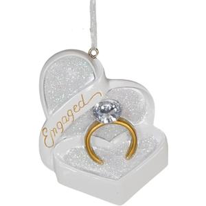 Engaged Heart Shaped Box and Ring with Gem Ornament (White)
