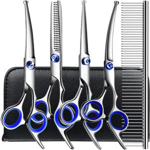 Professional 6 in 1 Dog Grooming Scissors Kit, Titanium Coated Dog Scissors for Grooming, Grooming Shears Kit for Dogs Cat Pet At Home