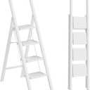 4 Step Ladder Folding Step Stool Stepladders with Anti-Slip and Wide Pedal for Home and Kitchen Use Space Saving (White)