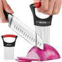 2 PCSOnion Slicer Holder - Onion Holder for Slicing, Vegetable Chopper & Cutter Tool for Potato, Lemon, Tomatoes, Stainless Steel Kitchen Gadget with Guide Rack, Meat Prep & Food Essentials.