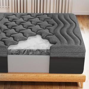 HOMRELEXA Dual Layer 4 Inch Bamboo Twin XL Mattress Topper for College Dorm, 2 Inch Thick Soft Quilted Pillow Top Cover Plus 2 Inch Charcoal Gel Memory Foam Mattress Pad for Back Pain Relief