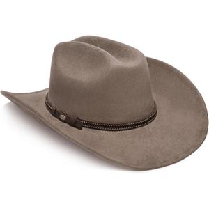 YOUBADU Faux Suede Felt Western Cowboy Hat for Women or Men, Wide Brim, Rivet Strap