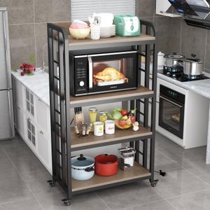 Bakers Rack with Power Outlet 4-Tier Kitchen Baker's Rack,Microwave Cart