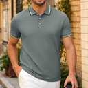 Men's Golf Polo Shirts Short Sleeve Striped Casual Polo Shirts for Men Dry Fit Tennis T-Shirt Tops (Gray, XL)