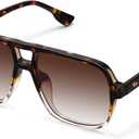 Classic Retro Aviator Sunglasses for Women Men Oversized Trendy Square Vintage Double Bridge Aviators Shades FZN821