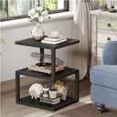 Side Table with 3-Tier Storage, S-Shape Bedside End Table for Small Spaces, 21.6'' Small Nightstand for Living Room, Bedroom, Easy Assembly, Black (15.7"Lx11.8"Wx21.6"H)