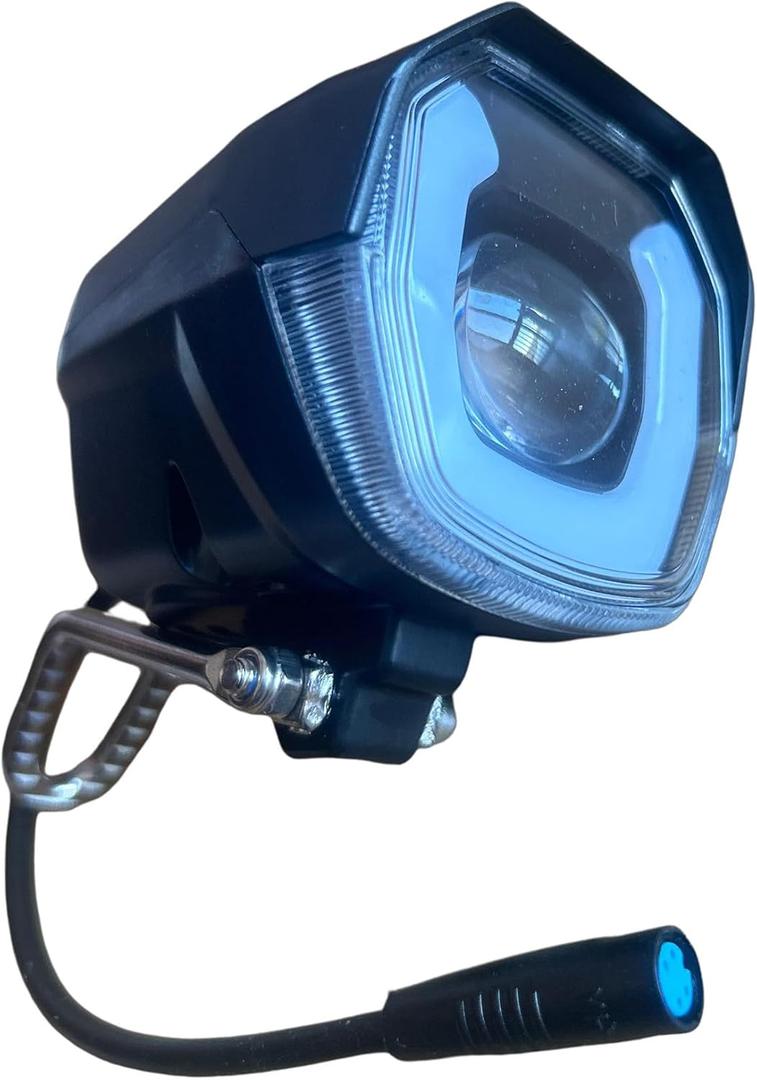 EBike LED Headlight with 75100db Loud Horn 4 Pin Female Connector Night Riding Front Light for 12-72 Volts Adult Electric Mountain Bike or Foldable Bike 30W Ultra-Bright Cycling Light