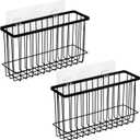 Toplife Cabinet Door Organizer Holder, Adhesive Kitchen Foil and Wrap Organizer Rack, No Drilling, Black - Set of 2