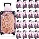 VioraWhite 32 Pcs Mini Suitcase Storage Box with Plush Ball Keychains Plastic Empty Candy Luggage Packaging Storage Containers Gift Boxes 7.48" x 3.15" Suitcase for Travel Party Favors (Pink)
