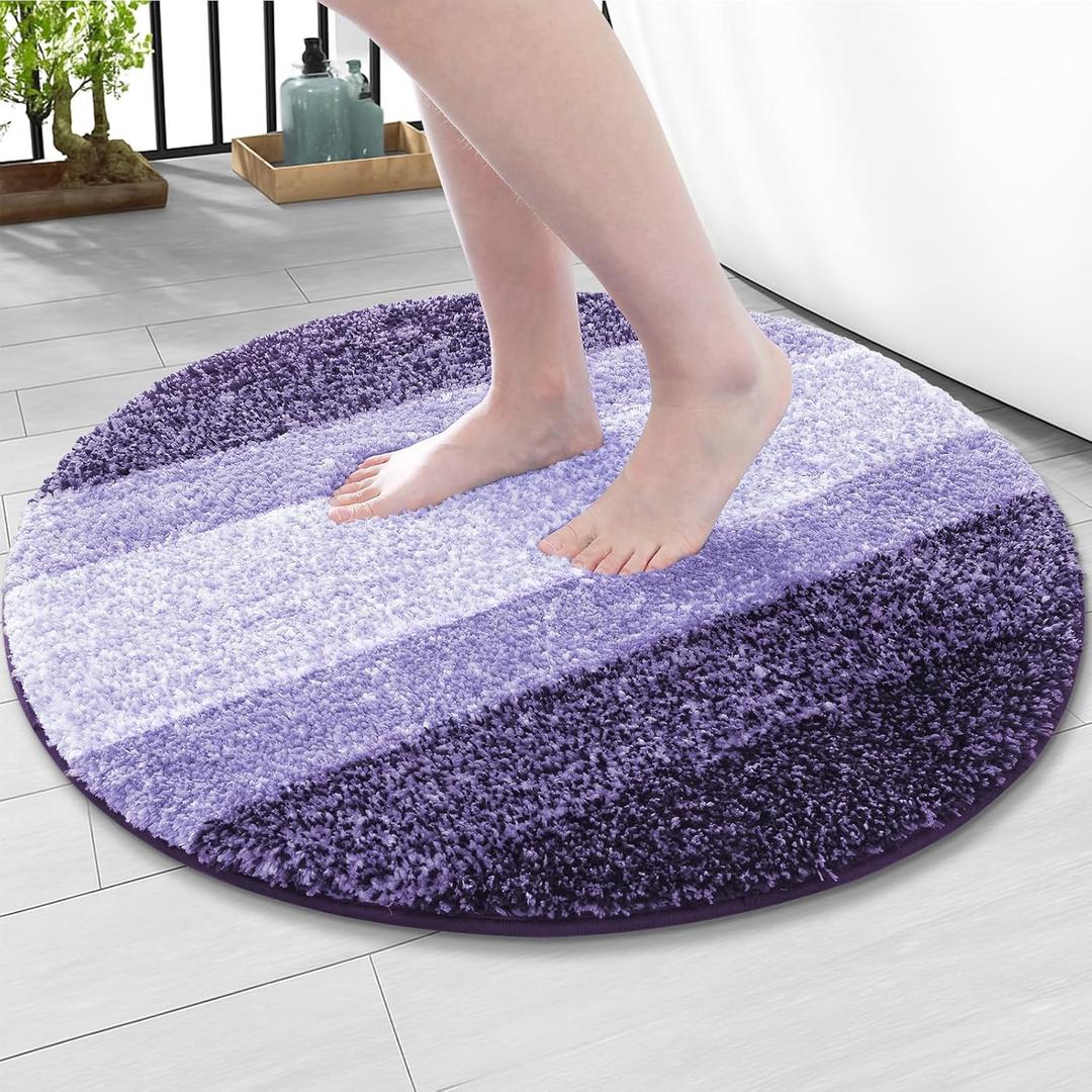Arotive Microfiber Bathroom Rugs, Shaggy Soft and Absorbent Bath Rug, Non-Slip, Thick Plush Machine Washable Dry Bath Mats for Bathroom, Tub and Shower, 24x24, Dark Purple, Round
