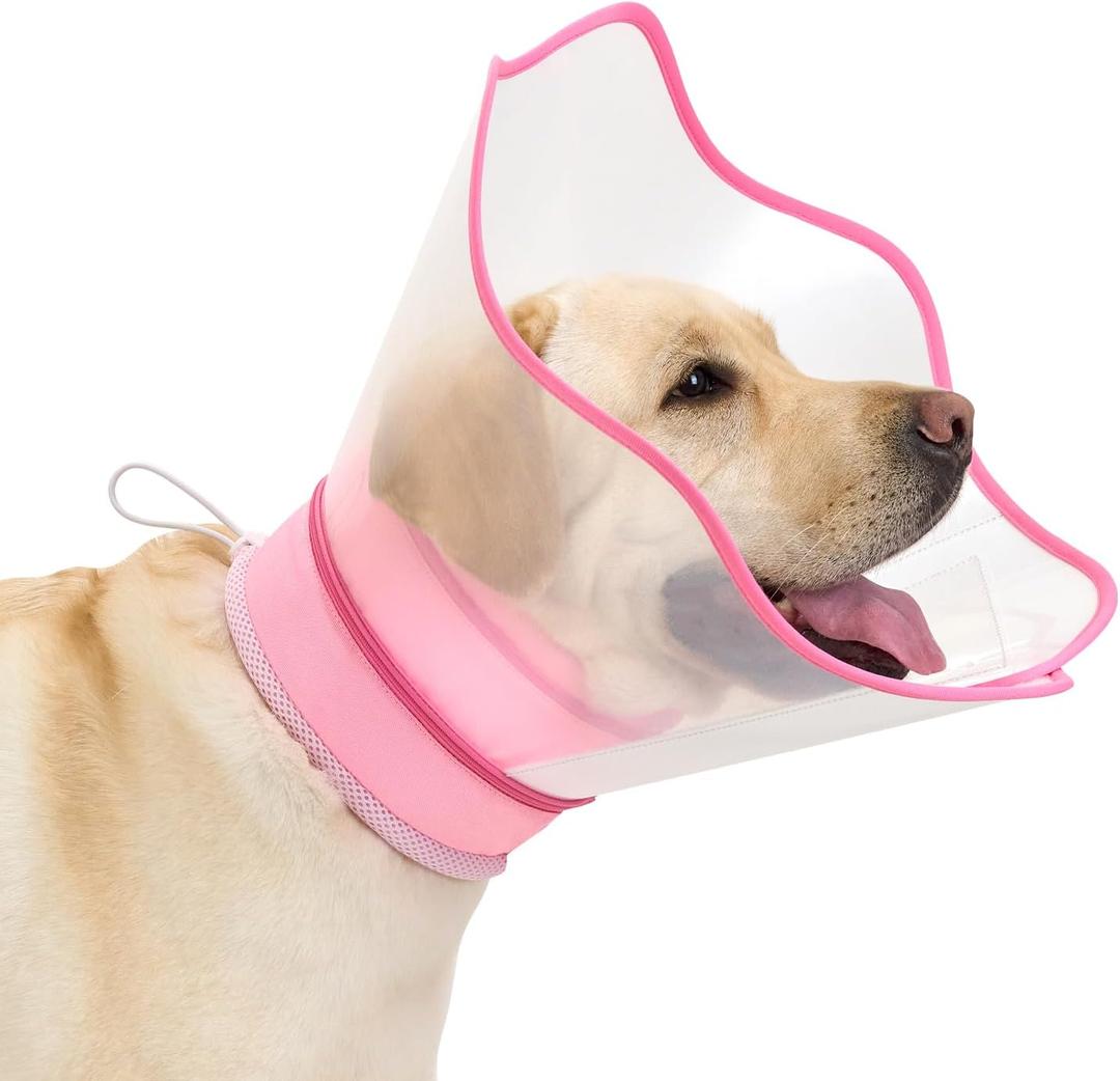 Soft Dog Cone Collar After Surgery,2-in-1 Adjustable Sponge Recovery Collar to Stop Licking Biting Wounds, Pet Elizabethan Dog Cone Alternative with Shield, M