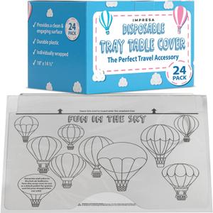 Impresa Disposable Airplane Table Cover - Pack of 24, 18 x 14.5 in - Hygienic Barrier & Tray Table Covers - Creative Mat & Airplane Travel Essentials - Disposable Travel Tray Protectors