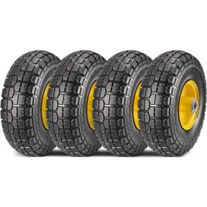 MaxAuto 10 Inch Solid Rubber Tires 4.10 3.50-4 Flat Free Tire 4.10/3.50-4 Tire and Wheel, 2.25" Offset Hub, 5/8" Bearings, for Hand Truck, Trolley, Garden Cart, Lawn Mower, Garden Wagon, Wheelbarrow