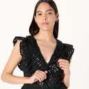 The Drop Womens Margo Tie Front Ruffle Detail Sleeveless Blouse (Black, L)